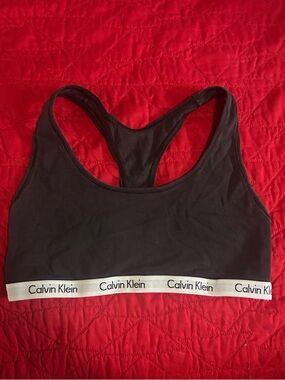 Calvin Klein Black Racerback Bralette with White Logo Band
